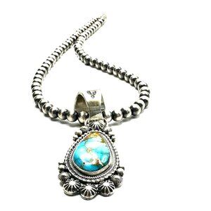 Navajo Sterling Silver Royston Turquoise Pendant Necklace—Artist Tom Lewis—NWOT